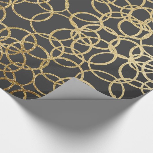 Moderne gouden cirkels op houtskool cadeaupapier (Hoek)