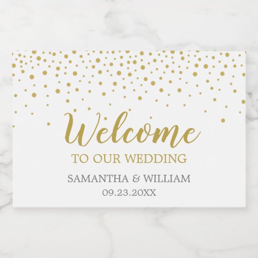 Moderne gouden Confetti bruiloft welkom Sparkling Wijnetiket (Enkel label)