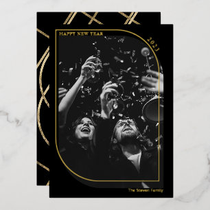 Moderne gouden deklaag foto zwart folie feestdagenkaart