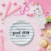Moderne gouden en blauwe gestripte Afstuderen Bord (Feest)
