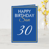 Moderne Gouden en Blauwe Zoon 30e Verjaardag Kaart (Gele Bloem)