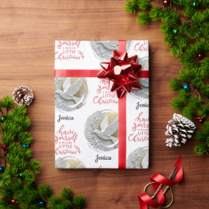 Moderne Gouden en Witte Duif Kerstnaam Cadeaupapier