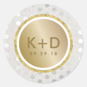 Moderne gouden en zilveren Stippen bruiloft gunst Ronde Sticker