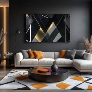 Moderne Gouden en Zwarte Abstracte Kunst Canvas Afdruk