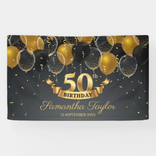 Moderne gouden en zwarte ballonnen 50ste verjaarda spandoek