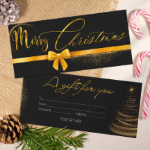 Moderne gouden en zwarte kerstcadeaukaart voucher