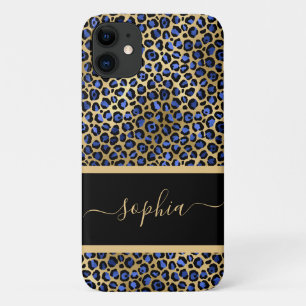 Moderne gouden en zwarte luipaardprint gepersonali iPhone 11 hoesje