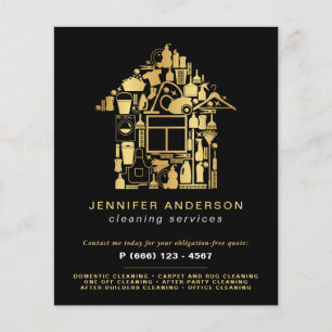 Moderne Gouden en Zwarte Schoonmaakdiensten Flyer