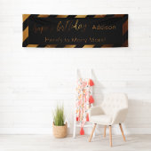 Moderne gouden en zwarte stripes, fijne verjaardag spandoek (Insitu)