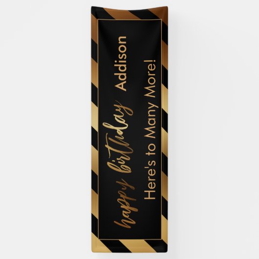 Moderne gouden en zwarte stripes, fijne verjaardag spandoek (Verticaal)