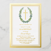 Moderne gouden Eucalyptus jongen 1e verjaardag doo Folie Uitnodiging (Voorkant)