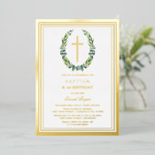 Moderne gouden Eucalyptus jongen 1e verjaardag doo Folie Uitnodiging (Staand Voorkant)