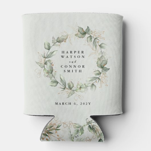 Moderne Gouden Eucalyptus krans bruiloft Blikjeskoeler (Achterkant)