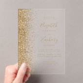 Moderne Gouden Faux Glitter Edge Wedding Acryl Uitnodigingen (Insitu (Draagbaar))