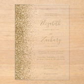 Moderne Gouden Faux Glitter Edge Wedding Acryl Uitnodigingen (Voorkant)