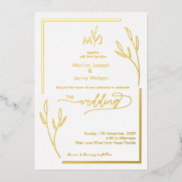 Moderne Gouden Folderrand Minimalistische Monogram Folie Uitnodiging