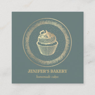 moderne gouden folie cupcake zelfgemaakte bakkeri vierkante visitekaartje