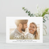 Moderne gouden foto bruiloft save the date (Staand voorkant)