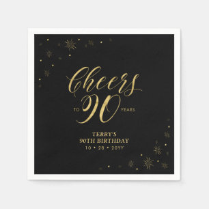 Moderne Gouden Glans & Proost 90ste Verjaardagsfee Servet