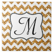 Moderne Gouden Glitter Chevron Monogram Display Te Tegeltje (Voorkant)
