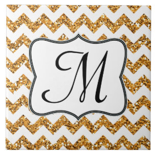 Moderne Gouden Glitter Chevron Monogram Display Te Tegeltje