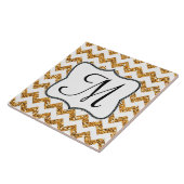 Moderne Gouden Glitter Chevron Monogram Display Te Tegeltje (Zijkant)