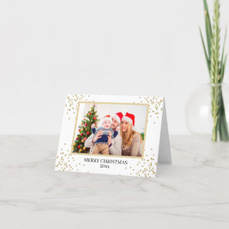 Moderne Gouden Glitter Familiefoto Kerstmis Gevouw Feestdagen Kaart