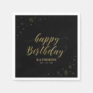 Moderne Gouden Glitter Gelukkig Verjaardag Papier Servet