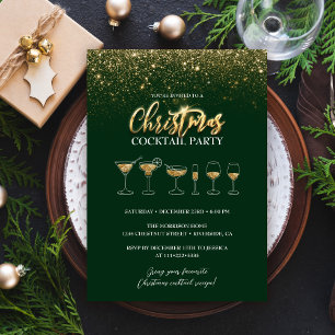 Moderne Gouden Glitter Groene Kerstmis Cocktail Pa Kaart