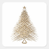 Moderne Gouden Glitter Kerstboom Vierkante Sticker (Voorkant)