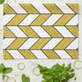 Moderne gouden glitter visgraat chevron patroon theedoek (Gevouwen)