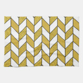 Moderne gouden glitter visgraat chevron patroon theedoek (Horizontaal)