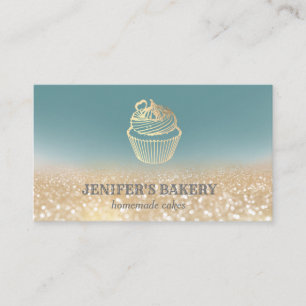 Moderne gouden glittercupcake zelfgemaakte bakkeri visitekaartje