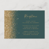 Moderne gouden glitters donkergroene trouwreceptie informatiekaartje (Voorkant)