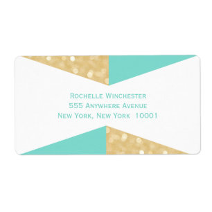Moderne gouden glitters en turquoise trouwadreslab etiket