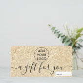Moderne gouden glitters glans logo cadeaubon (Staand voorkant)