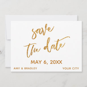 Moderne gouden golven en handschrift wit save the date
