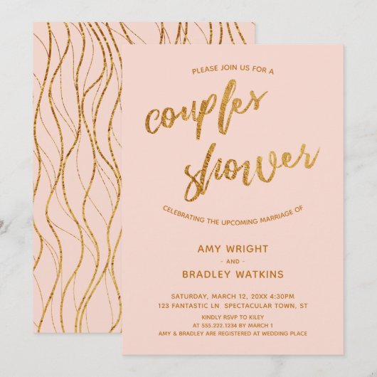 Moderne Gouden Golven Handschrift Blush Couples Do Kaart (Voorkant / Achterkant)