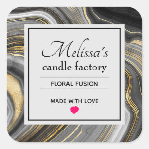 Moderne Gouden & Grijze Agaat Geode Edelsteen Kaar Vierkante Sticker