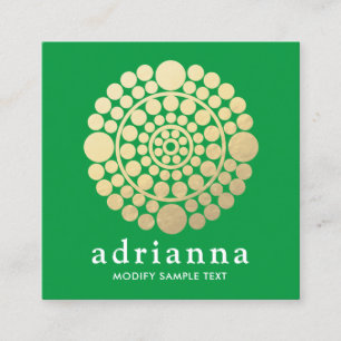 Moderne Gouden Groene Cirkel Mandala Logo Vierkante Visitekaartje