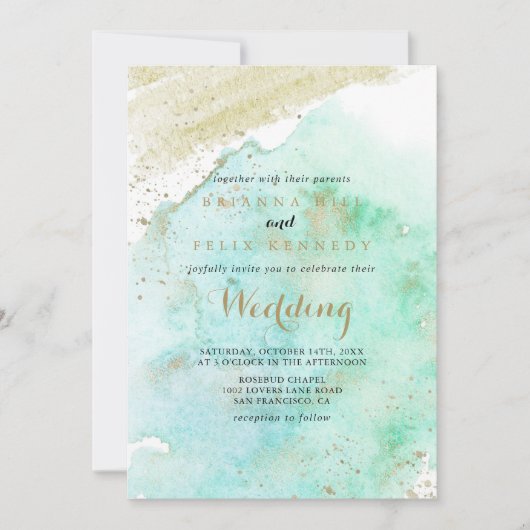 Moderne Gouden Groene Kalligrafie Voor & Achterbru Kaart (Voorkant)