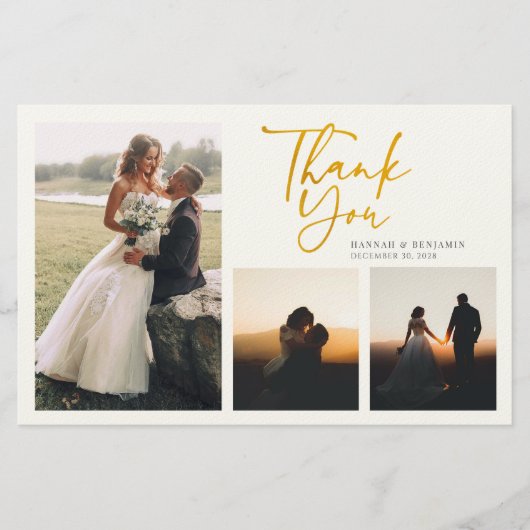 Moderne gouden handgeschakelde bruiloft Hartelijk Briefpapier (Voorkant)