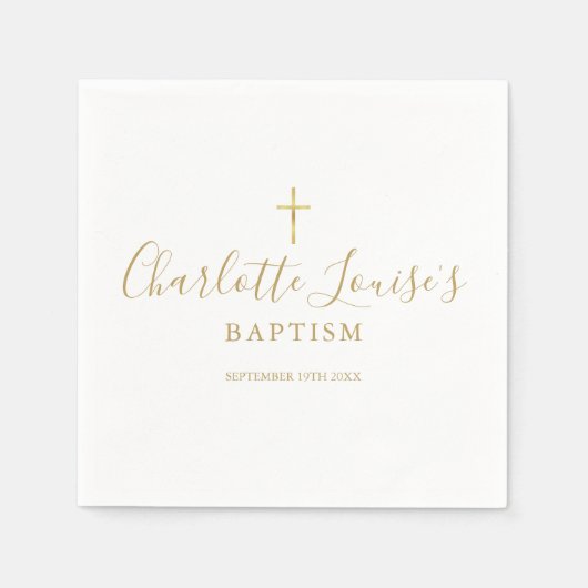Moderne Gouden Handtekening Doop Christening Servet (Voorkant)