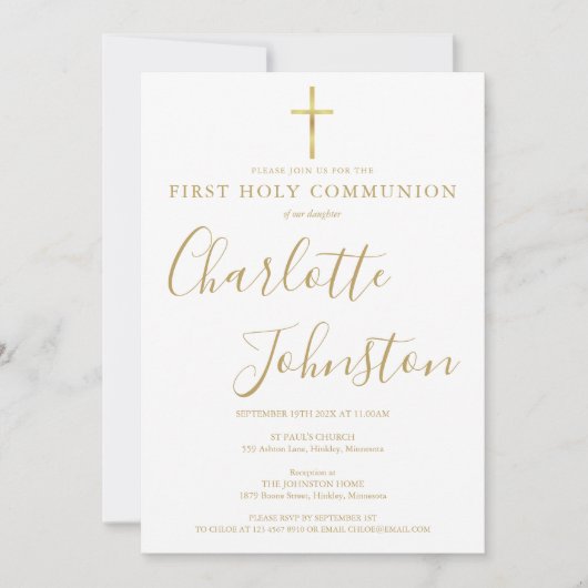 Moderne Gouden Handtekening Eerste Heilige Communi Kaart (Voorkant)