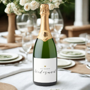 Moderne Gouden Hart Bruidsmeisje Voorstel Sparkling Wijnetiket