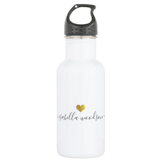Moderne gouden hart scriptnaam waterfles (Voorkant)