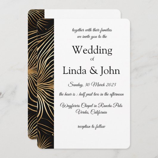 Moderne gouden inzetstukken bruiloft uitnodiging (Voorkant / Achterkant)