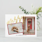 Moderne Gouden Kerst Script Foto Feestdagenkaart (Staand voorkant)