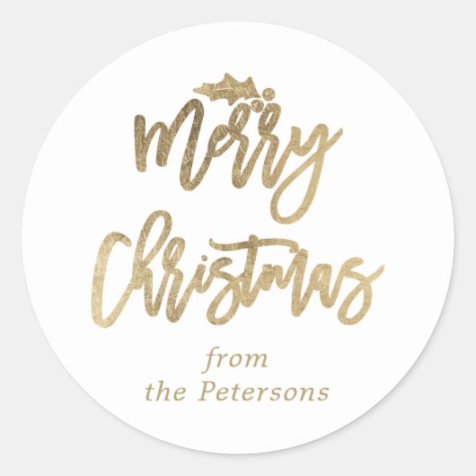 Moderne gouden kerstmis, mistletoe white ronde sticker (Voorkant)