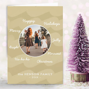 Moderne Gouden Kerstwensen Familie Foto Vakantie Feestdagen Kaart